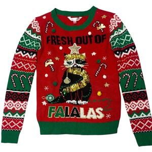 Fresh Outta‎ Falala Cat Ugly Christmas Sweater Juniors S Whimsical Kidcore Funny